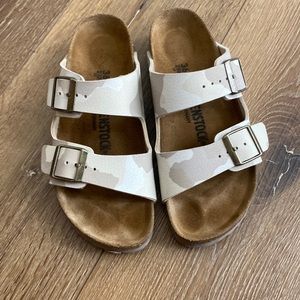 White/gray/tan camo Birkenstocks